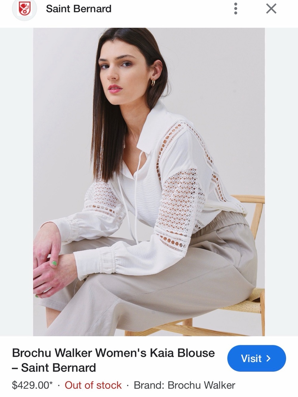 Brochu Walker Kaia Blouse Oversized White Eyelet Lace Inset Long-Sleeve Top Sz M - Picture 4 of 13